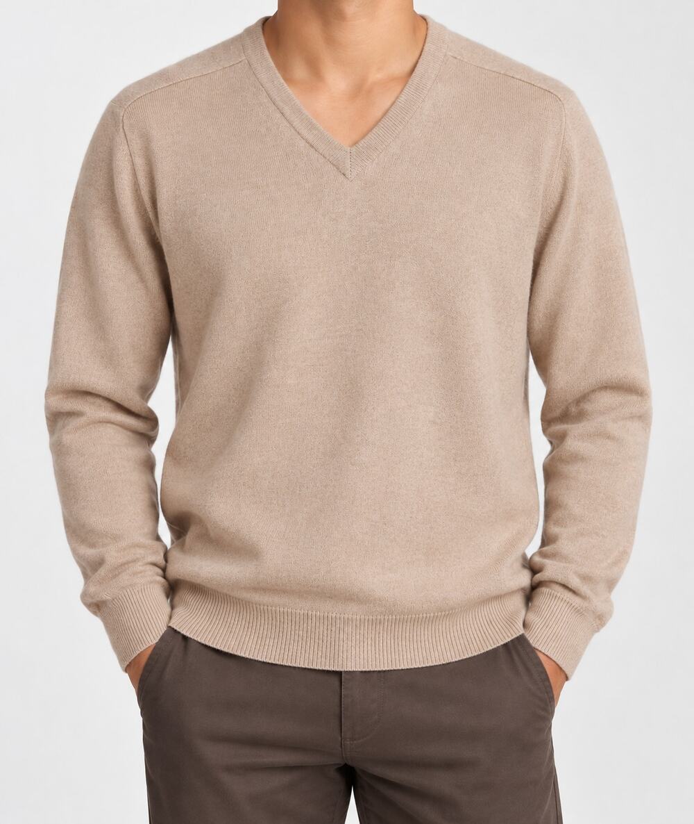 ERDOS Men's L 44 100% Cashmere V Neck Sweater Camel Eclectic Grandpa